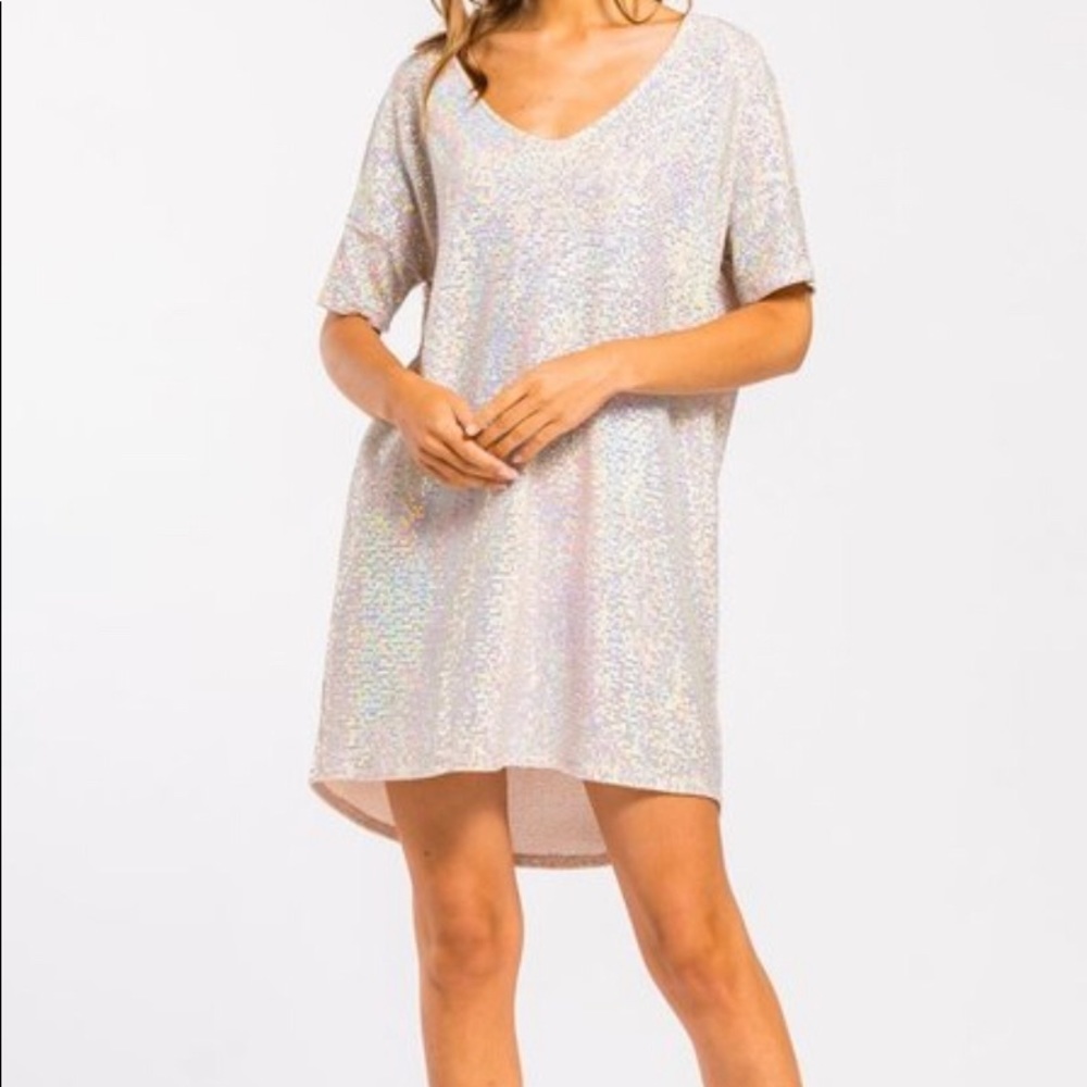 Dusty Pink Short Sleve Shimmer Sequin Dress